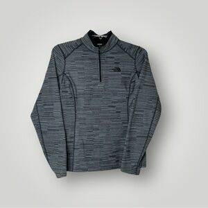 The North Face Women's L Long Sleeve 1/4 Zip Gray Black Striped Pullover Fleece